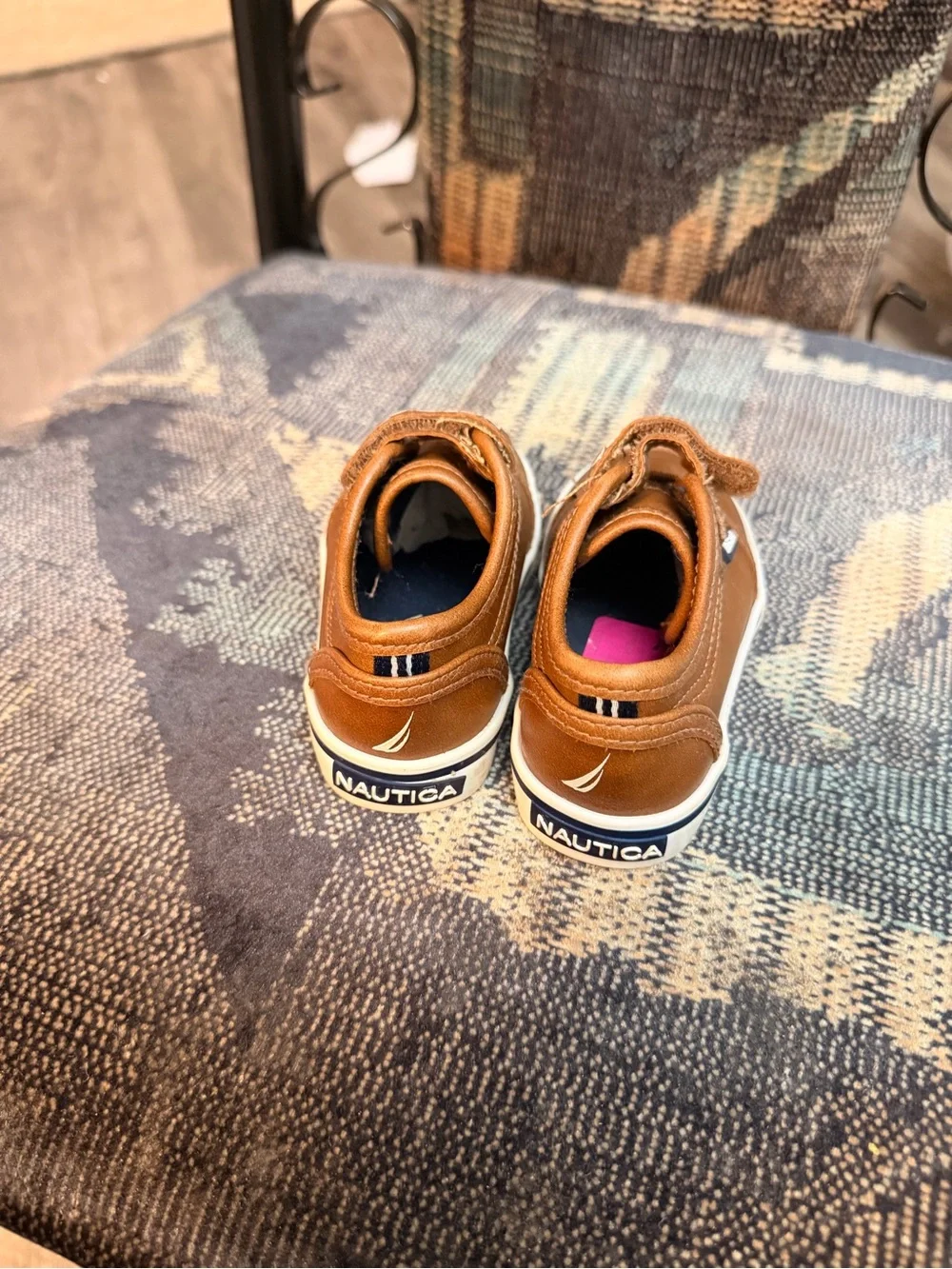 Nautica Kids Tan Brown Leather-Look Hook & Loop Sneakers